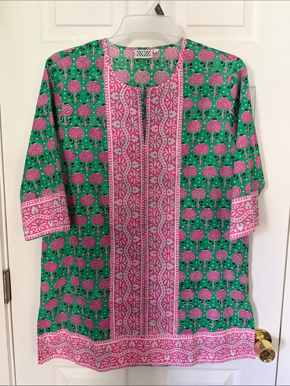 SZV Green Tunic with Pink Botanical Print